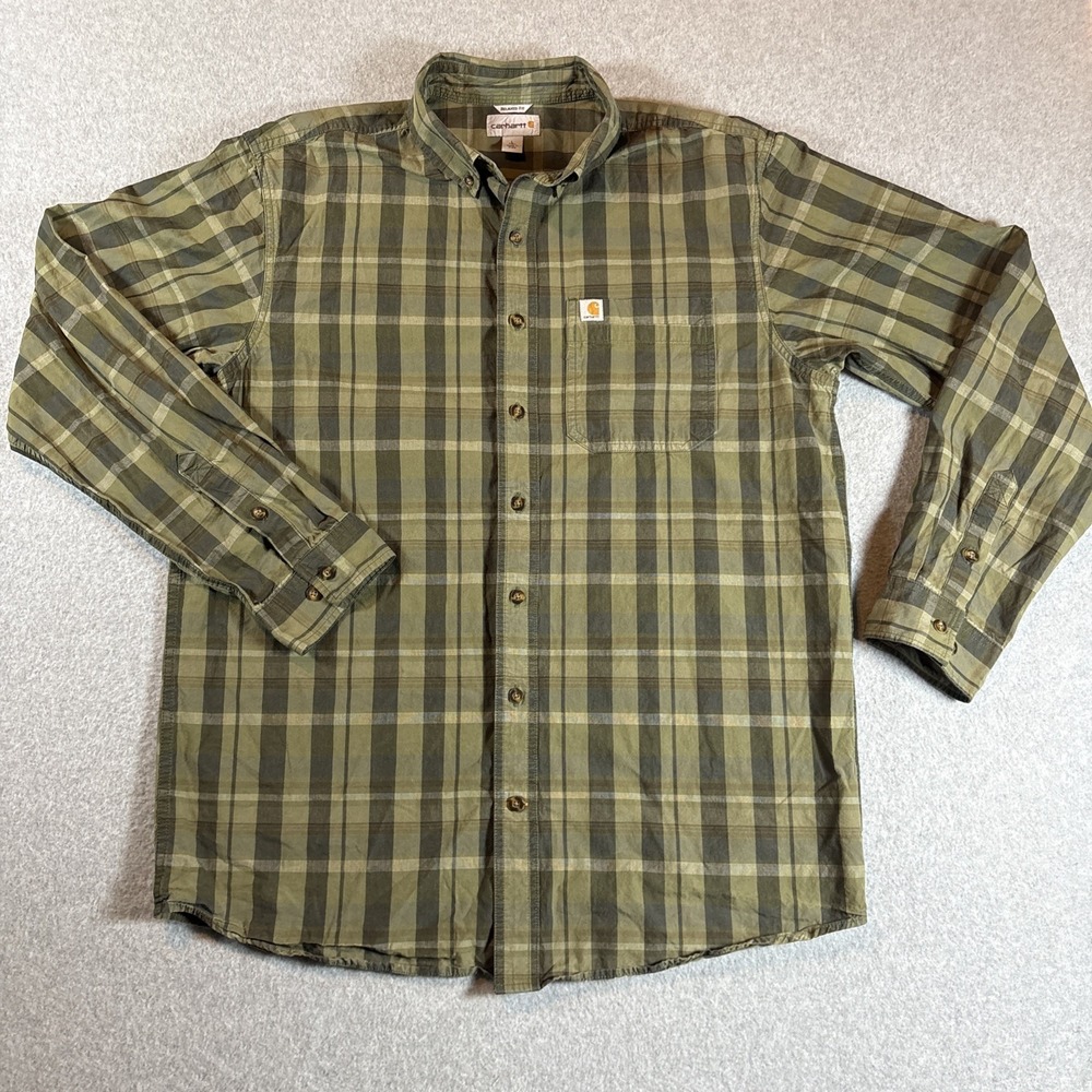 Carhartt Men's Green Plaid Long Sleeve Button Down Sz L‎ Tall Dress Shirt